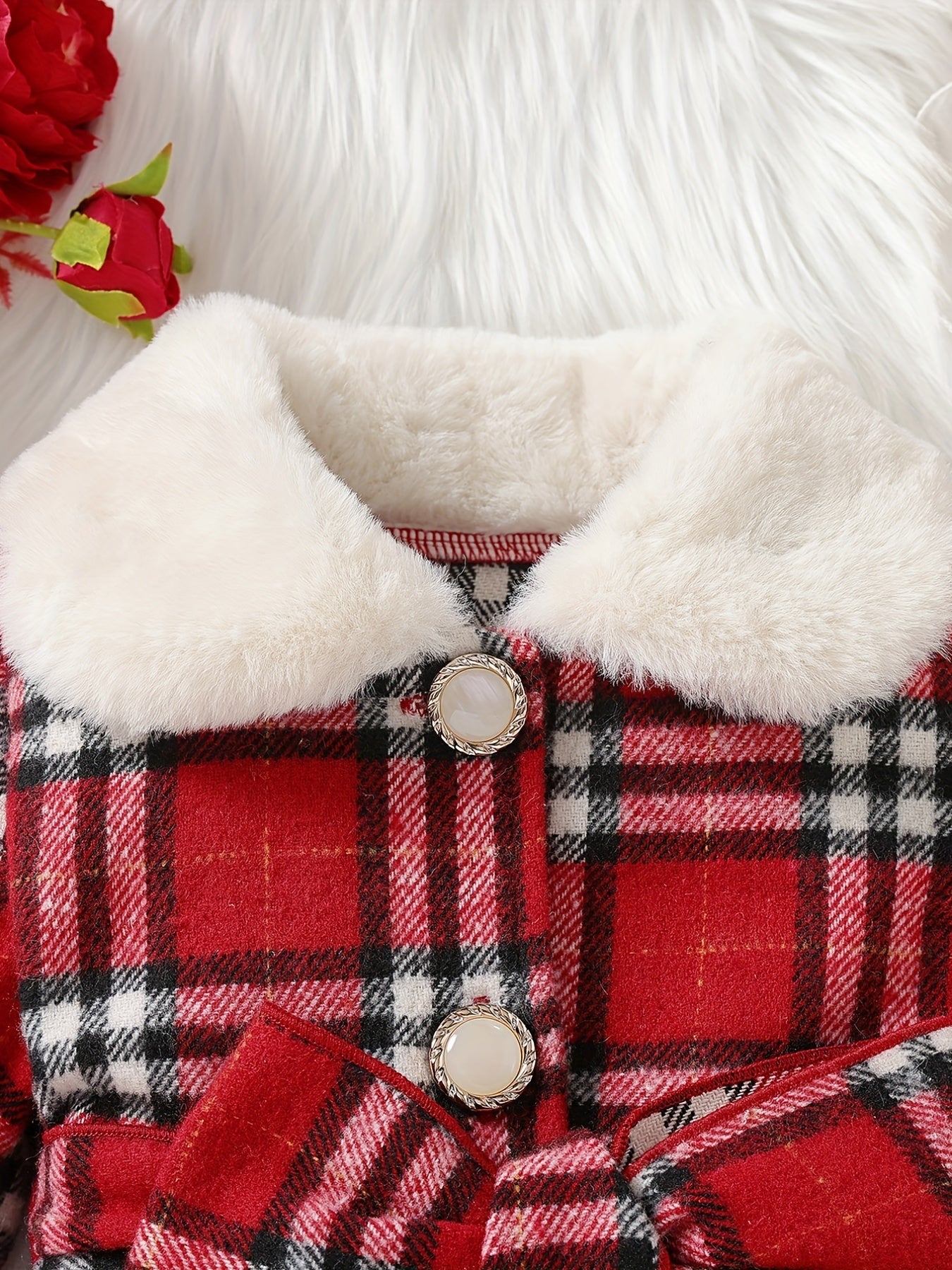 Baby Girls Christmas Plaid Furry Hooded Coat