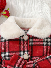 Baby Girls Christmas Plaid Furry Hooded Coat