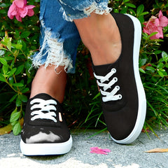 Women's Low Top Canvas Sneakers Lace Up Flat Shoes