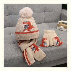 Kids Dinosaur 3-Piece Knit Set: Hat, Scarf, Gloves