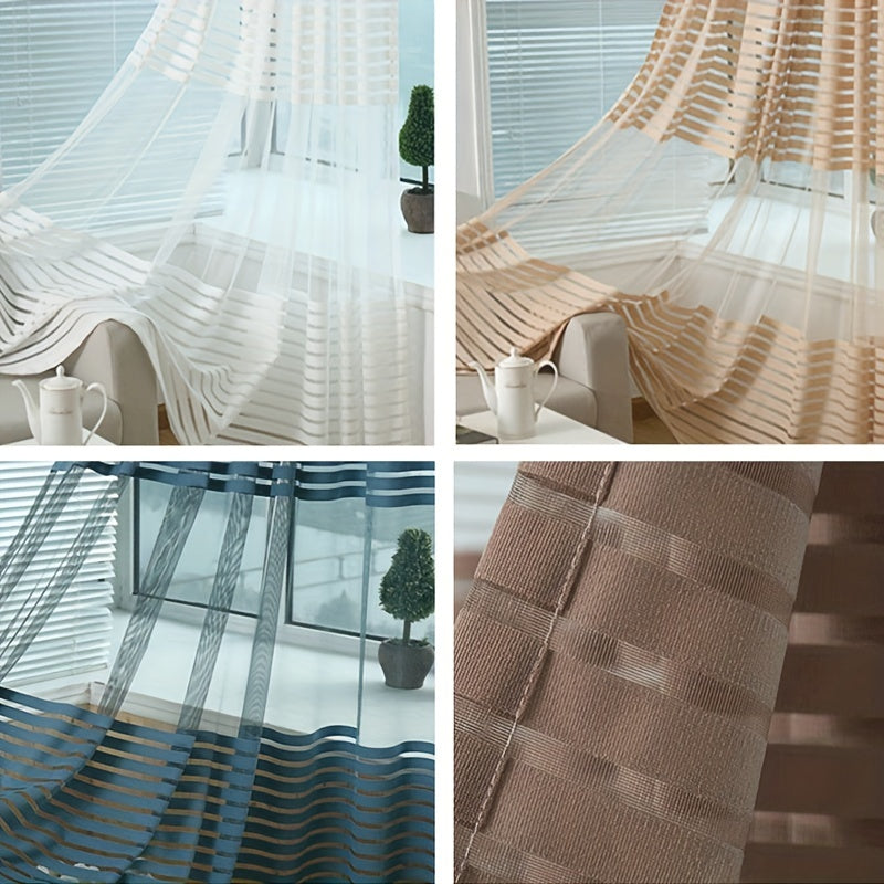 Striped Tulle Curtain for Home Decor - Bedroom Office Kitchen Living