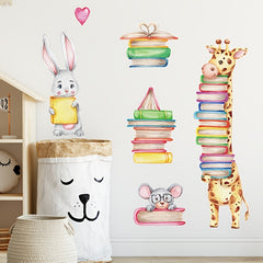 Giraffe Rabbit Book Wall Sticker for Kids Room Decor