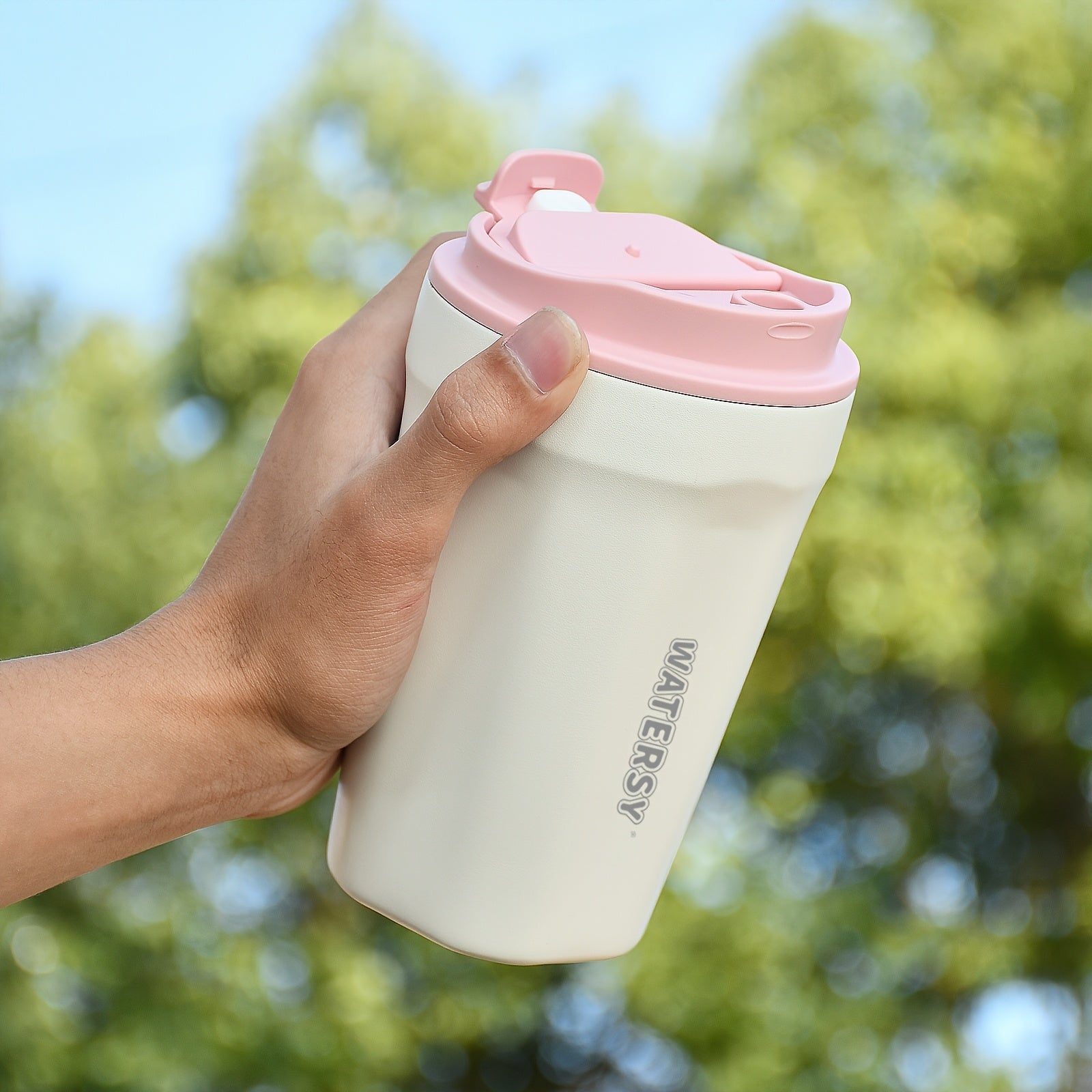 WATERSY 380ml Stainless Steel Coffee Mug with Lid and Strap