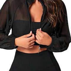 Solid Mesh Yoga Zipper Top Long Sleeve Jacket