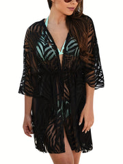 V Neck Cover Up Shirt Semi Sheer Long Sleeves Casual Cardigan