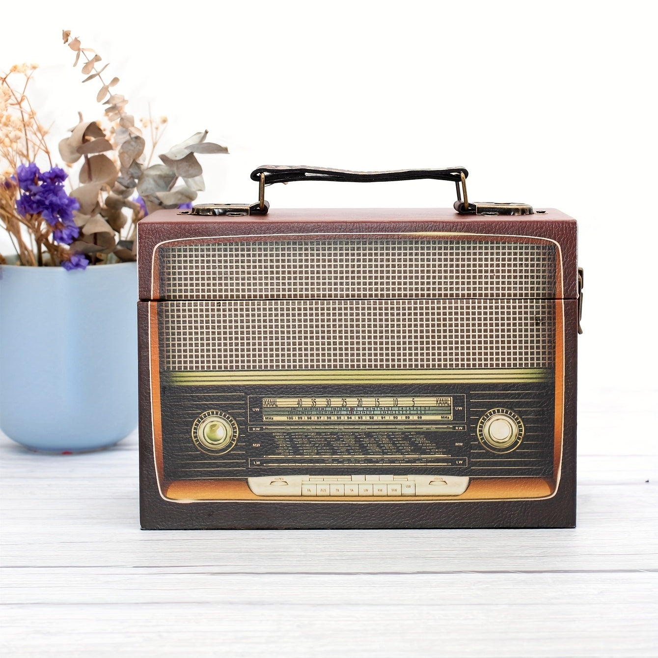 Vintage Radio Shaped Wooden PU Storage Box