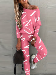 Letter Print Casual Two Piece Set