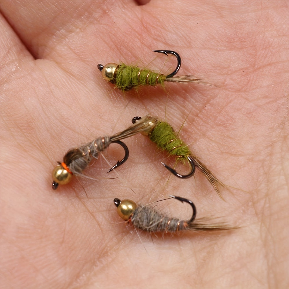 6PCS 14 Brass Bead Hare's Ear Nymph Trout Fly Fishing Lure Bait