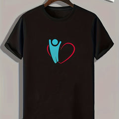 Heart Print Men's Comfy T shirt for Outdoor Summer