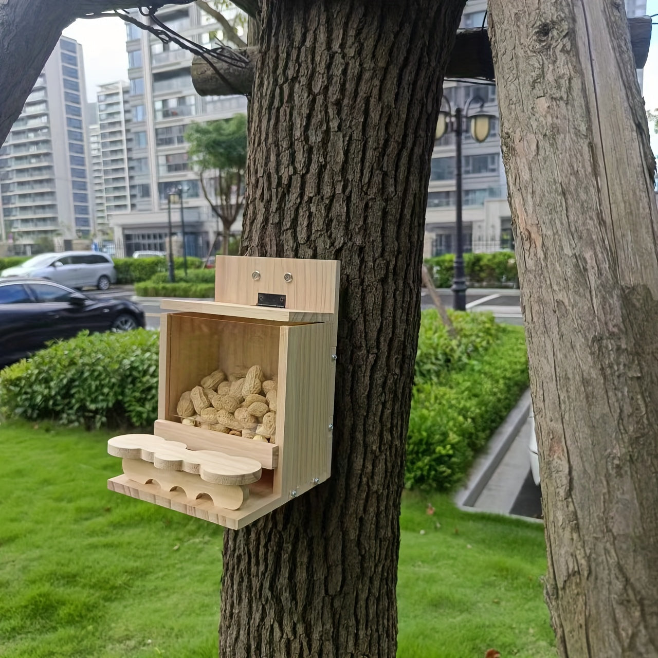 Wooden Squirrel House for Fall Garden Decor