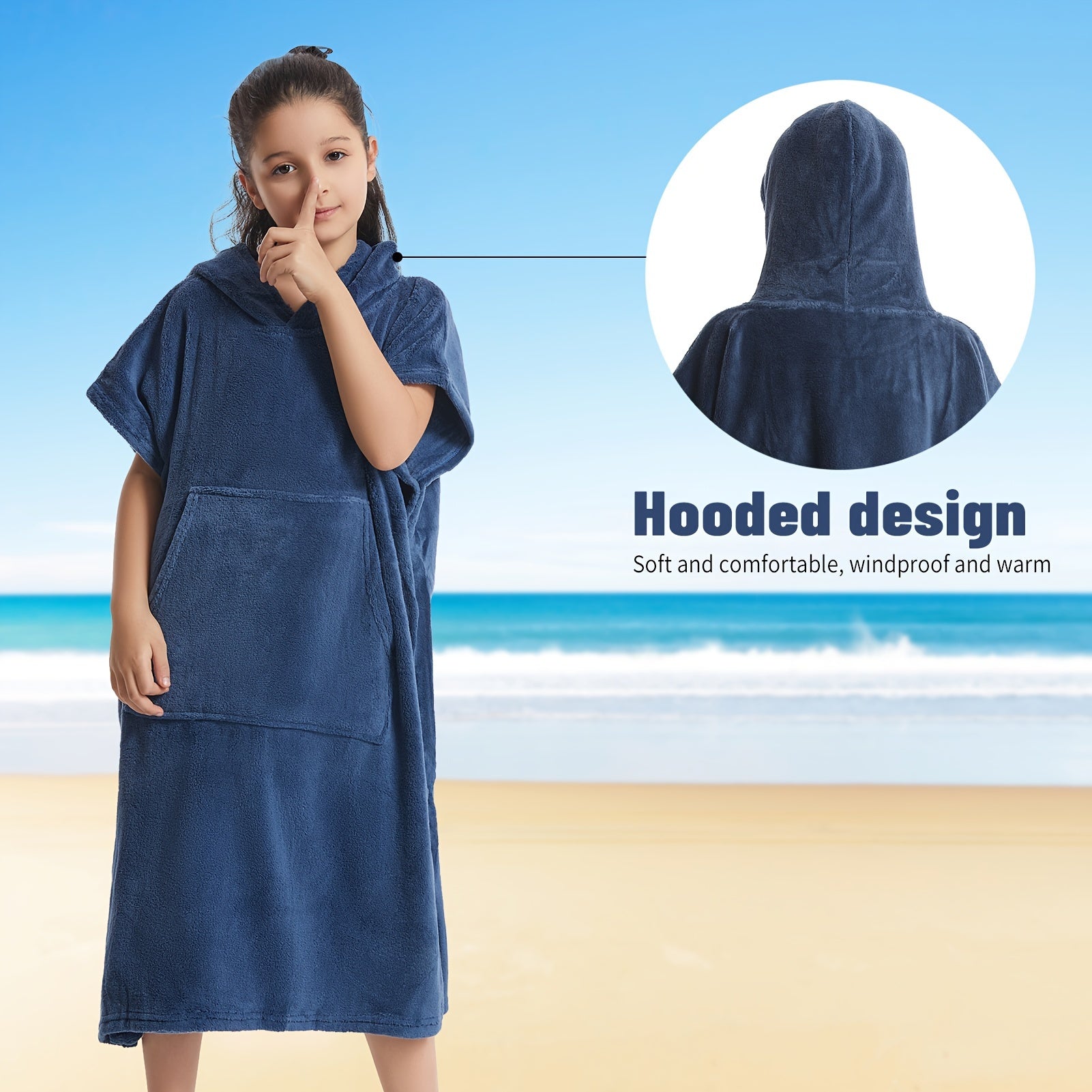 Kids Changing Towel Bathrobe Surf Poncho | Soft Hooded Swim Towel