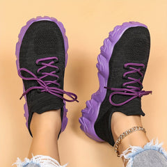 Thick Sole Mesh Running Shoes Shock Absorption Breathable Lace Up Sneakers