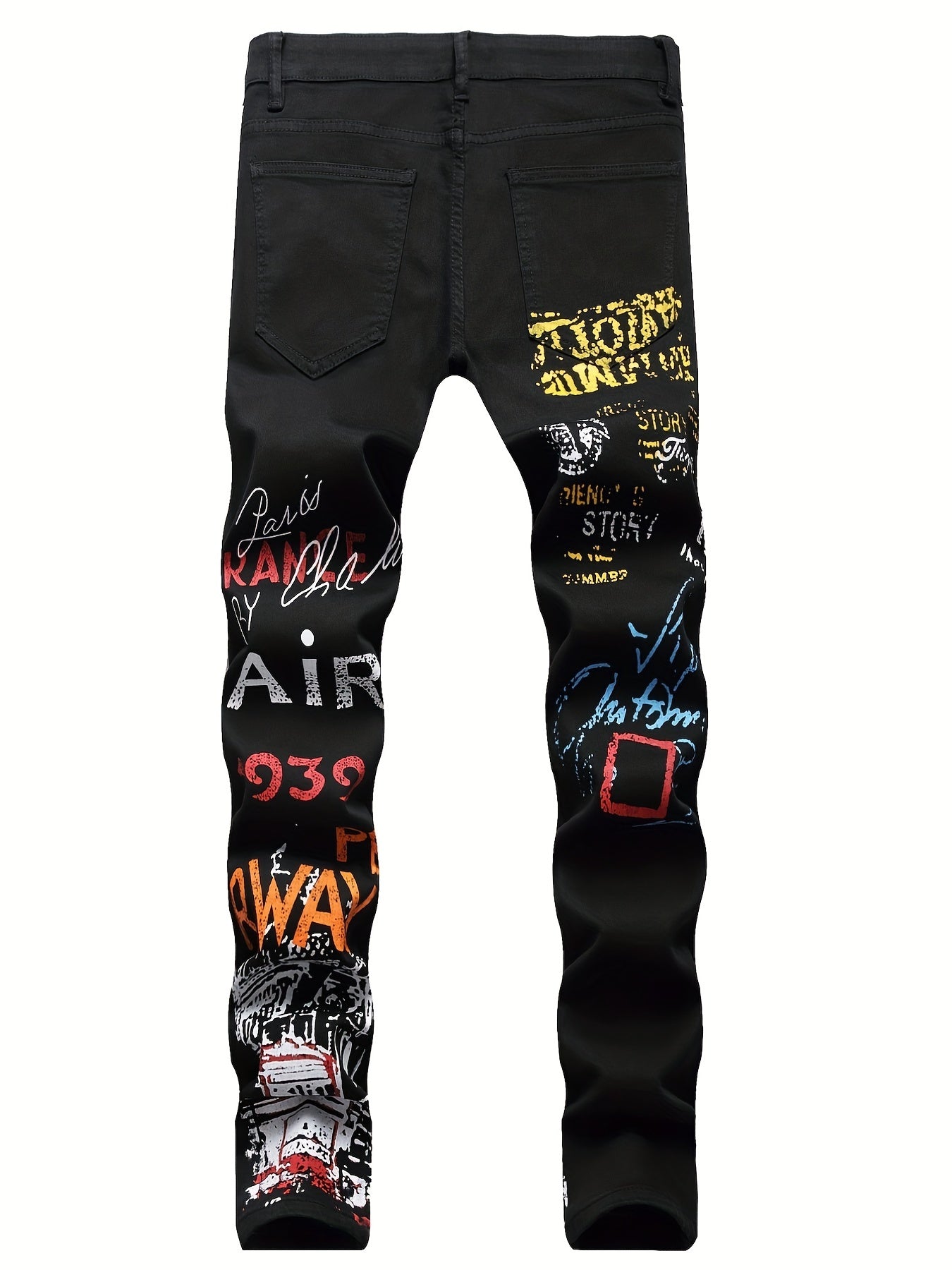Boys Graffiti Letter Print Stretch Jeans Skinny Slim Fit Denim