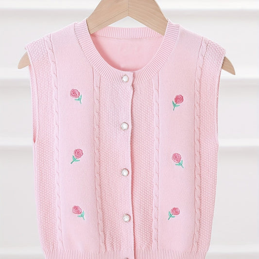 Floral Embroidered Baby Girls Knitted Sweater Vest