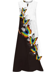 Colorblock Butterfly Print Tank Dress With Pockets