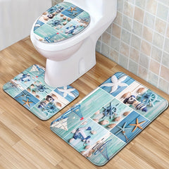 Waterproof Sailboat Starfish Shower Curtain Set with Non Slip Rug