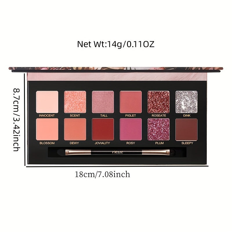 12-Color Animal Eyeshadow Palette Pearly Matte Glitter Finish