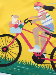100% Cotton Cartoon Bicycle Girl Print Tee