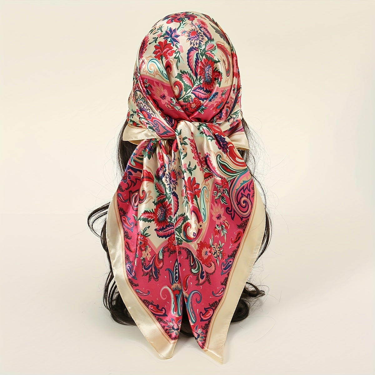 Boho Paisley Print Bandana Vintage Flower Pattern Satin Shawl Silk Square Scarf