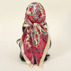 Boho Paisley Print Bandana Vintage Flower Pattern Satin Shawl Silk Square Scarf