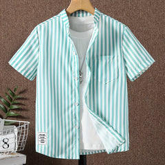 Stripe Graphic Print Boys Top Short Sleeve Lapel Shirt