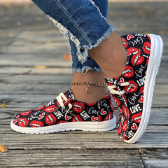 Skate Shoes with Lips Love Heart Letters Pattern