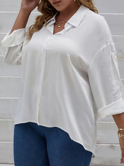 Basic Blouse Women's Plus Plain Turn Down Collar Button Up Shirt
