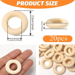 20pcs 1 Inch Wooden Craft Ring Natural Mini Wooden Rings DIY Connectors