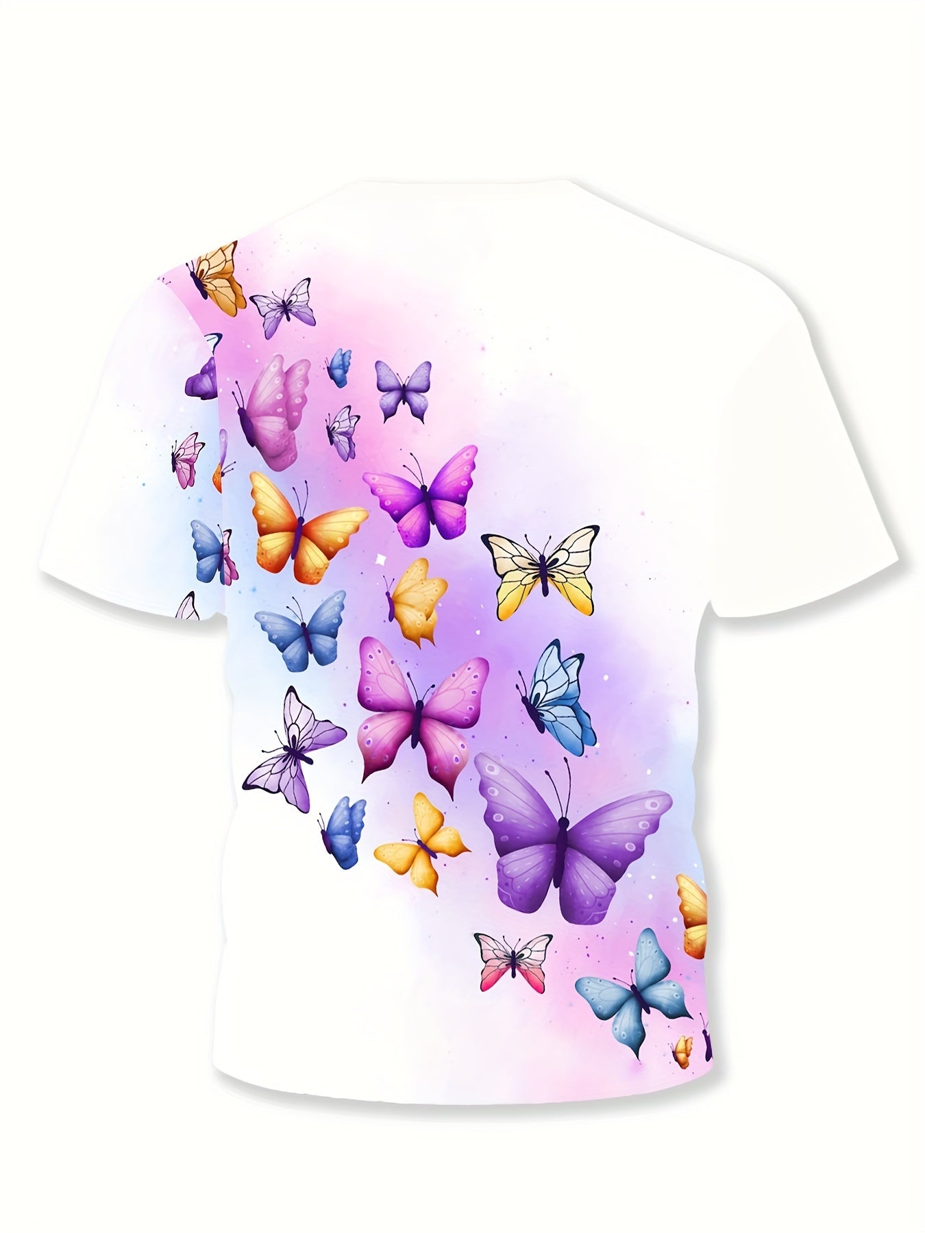 Dreamy 3D Butterfly Graphic Short Sleeve T-shirt for Girls