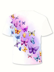 Dreamy 3D Butterfly Graphic Short Sleeve T-shirt for Girls