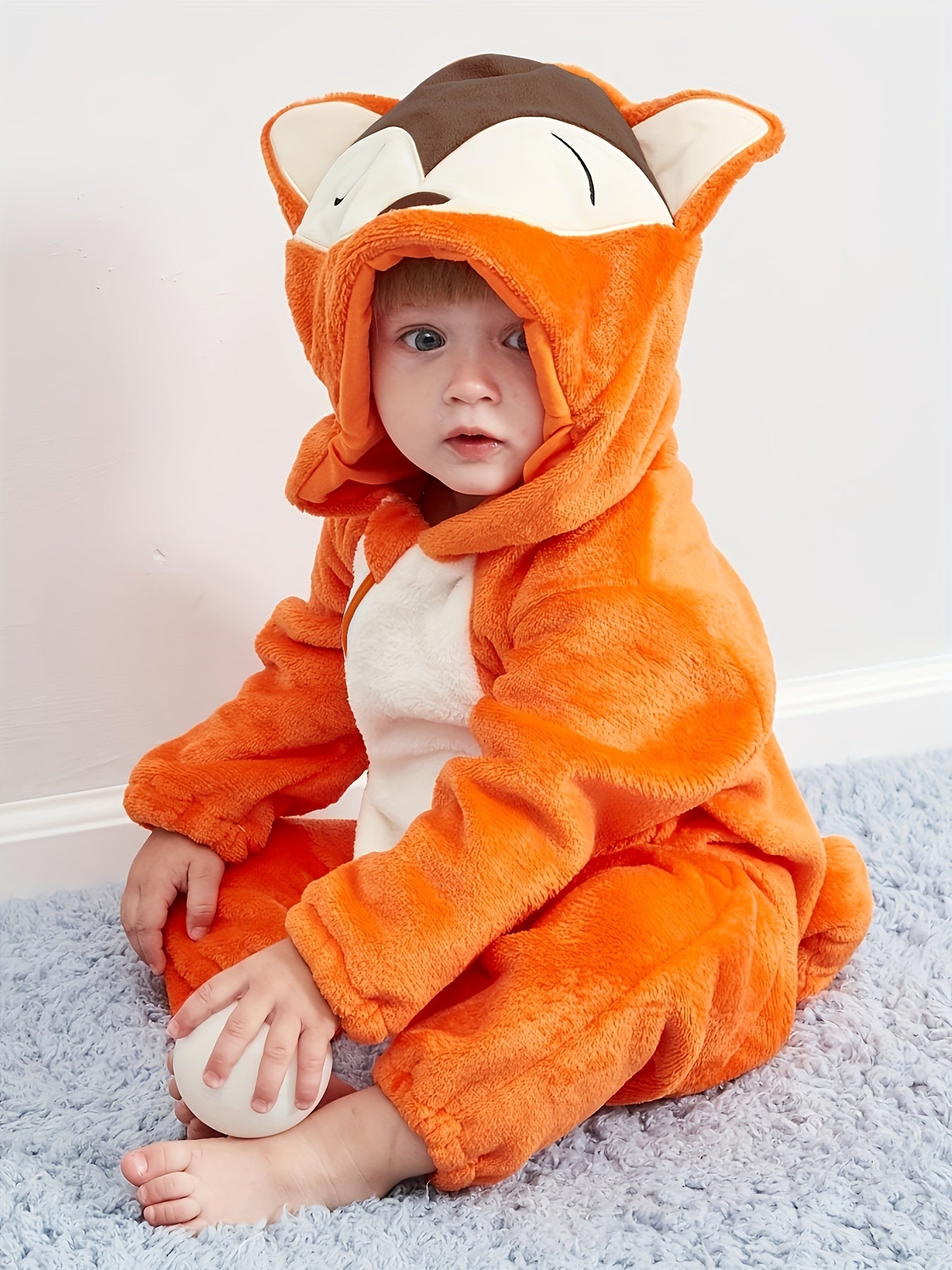 Unisex Baby Halloween Fox Romper Flannel Hoodie Jumpsuit