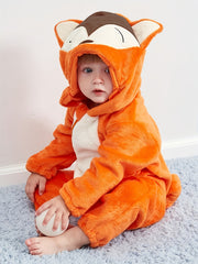 Unisex Baby Halloween Fox Romper Flannel Hoodie Jumpsuit