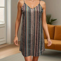 Tribal Stripe Print Cami Dress Boho Sleeveless Women's Clothing