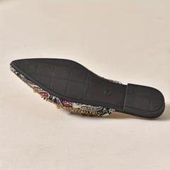 Women's Rhinestone Flat Mules Pointed Toe Slip On Shoes