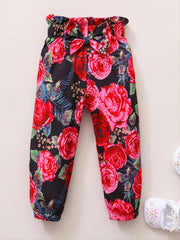 Girls' Ruffle Top & Floral Trousers Set with Headband