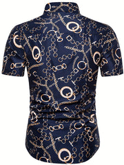 Casual Chain Pattern Short Sleeve Shirt Men s Hawaiian Shirt