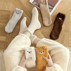 5 Pairs Winter Warm Fluffy Socks 3D Bear Animal Thick Fleece Sock