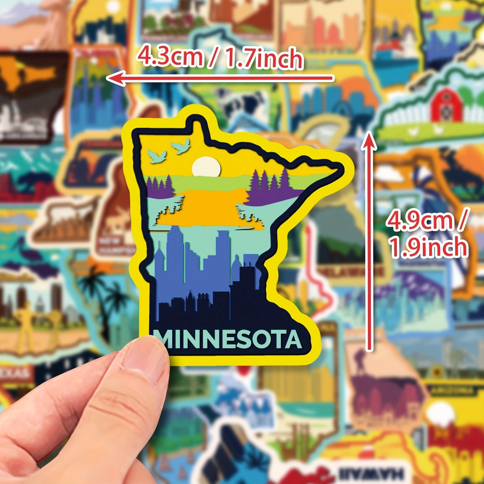 50pcs USA Map Stickers Waterproof for Laptop Water Bottle Phone Skateboard