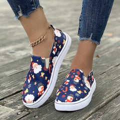 Christmas Snowman Print Soft Thick Sole Slip On Loafers Shoes