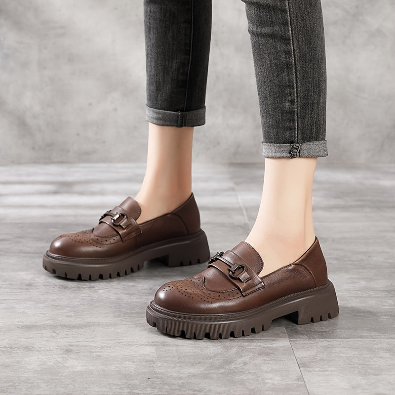 Women's Platform Loafer Shoes Slip On with Metal Buckle