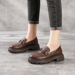 Women's Platform Loafer Shoes Slip On with Metal Buckle