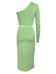 One Shoulder Crop Top & Bodycon Skirt Set Women's Clothing