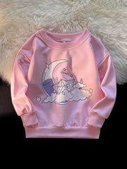 Girls Clouds Moon Print Long Sleeve Sweatshirt Kids Clothes