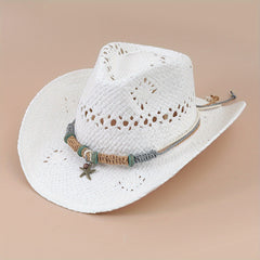 Vintage Western Hollow Straw Sun Hat Jazz Fedora Cap Cowgirl Hats