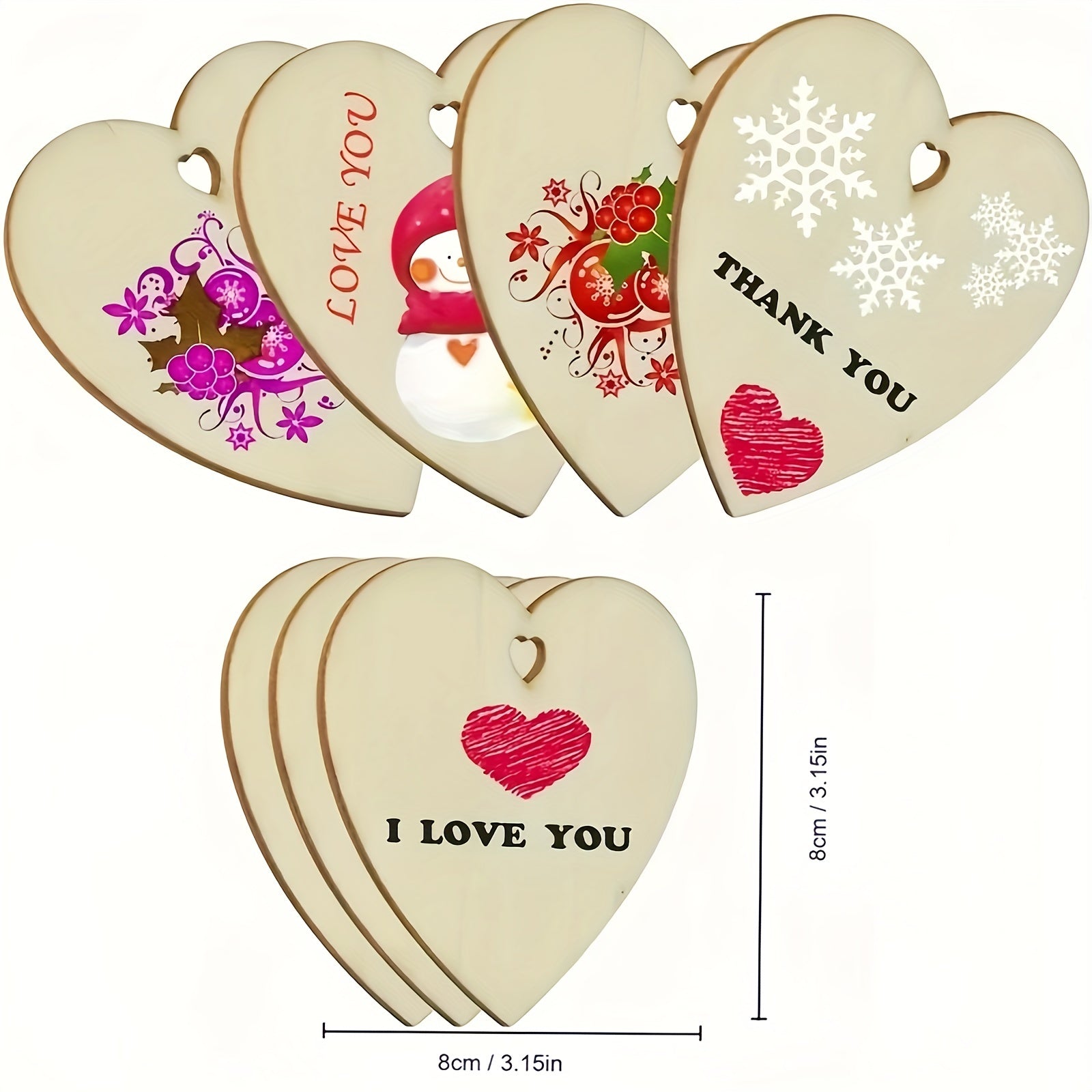 10pcs 3.15in Love Heart Wooden Ornaments DIY Unfinished Heart Embellishments