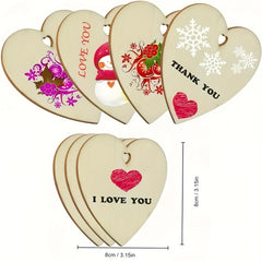 10pcs 3.15in Love Heart Wooden Ornaments DIY Unfinished Heart Embellishments
