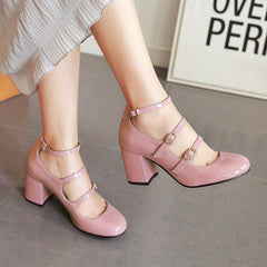 Pink Mary Janes Chunky Heel Pumps