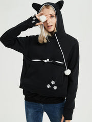Cat Paw Pattern Pocket Hoodie Long Sleeve Hoodies