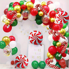 102pcs Christmas Balloons Garland Arch Kit Red Green Golden Confetti Balloons