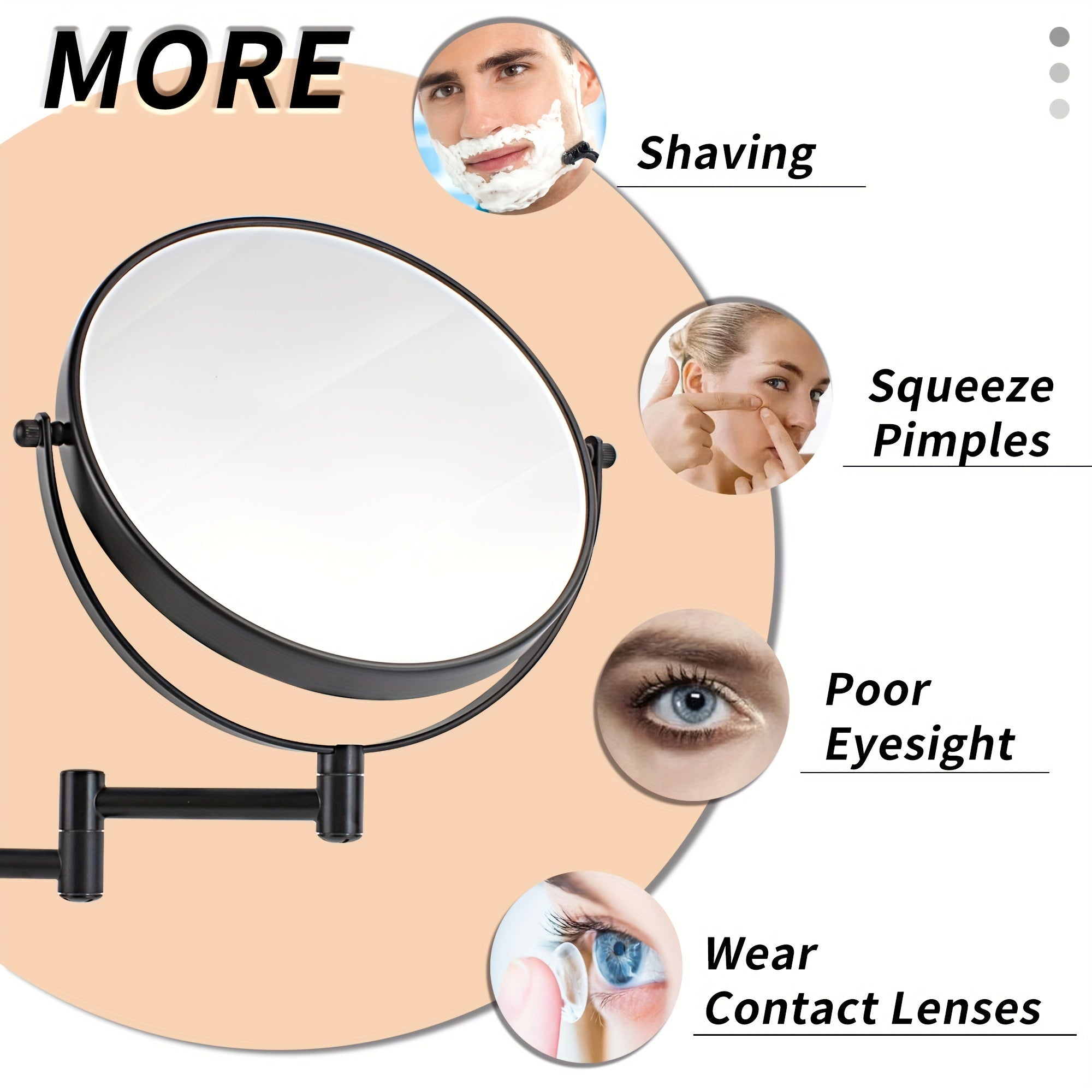 Wall Mounted Makeup Mirror 8 Inch Metal Magnifying 1X 10X Shaving Mirror